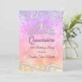 Invitation Pêche rose violet Silver Quinceanera 15e anniversa (Debout devant)
