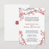 Invitation Pêche rouge et rose cerise fleurs Mariage oriental (Devant / Derrière)