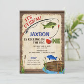 Invitation Pêche rustique 1er anniversaire garçon (Debout devant)