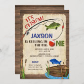 Invitation Pêche rustique 1er anniversaire garçon (Devant / Derrière)