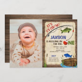 Invitation Pêche rustique 1er anniversaire photo garçon (Devant / Derrière)