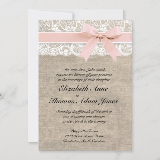 Invitation Pêche rustique d'invitation de mariage de toile de (Devant)