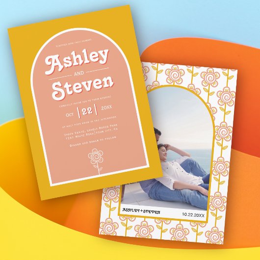 Invitation Pêche super rétro et jaune les années 70 inspiré m