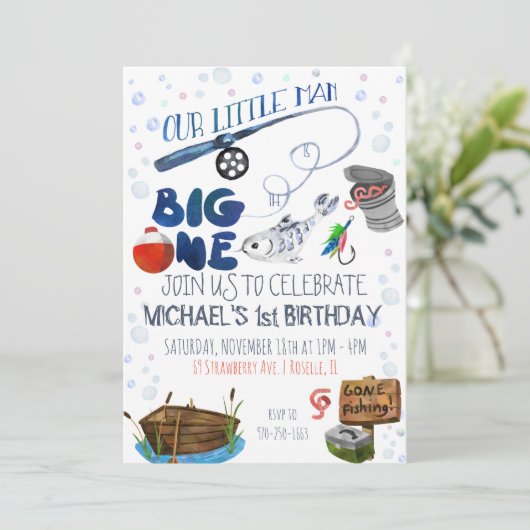 Invitation Pêche Thème Premier Anniversaire (Debout devant)