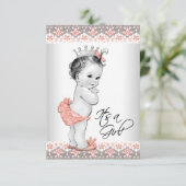 Invitation Pêche vintage et Gris Baby Girl Douche (Debout devant)