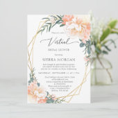 Invitation Pêche virtuelle Floral Or Dusty Fête des mariées b (Debout devant)