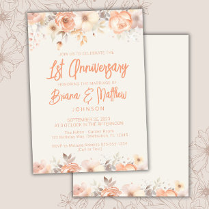 Invitation Pêcher Beige Ivory Floral 1er anniversaire Mariage