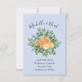Invitation Pêcher bleu clair Mariage Roses Floral (Devant)