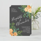 Invitation Pêcher Charbon Gris Peony et Rose Floral Mariage (Debout devant)