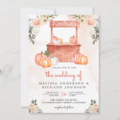 Invitation Pêcher Citrouille floral Mariage de code QR du mar (Devant)