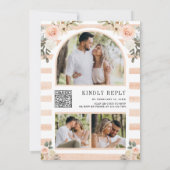 Invitation Pêcher Citrouille floral Mariage de code QR du mar (Dos)