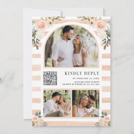 Invitation Pêcher Citrouille floral Mariage de code QR du mar (Dos)