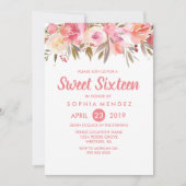 Invitation Pêcher Corail Fleurs Douces 16 Anniversaire Fête (Devant)