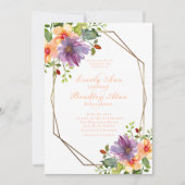 Invitation Pêcher Dusty violet vert Mariage Floral (Devant)