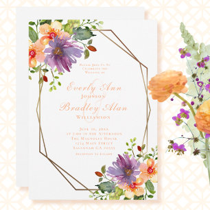 Invitation Pêcher Dusty violet vert Mariage Floral