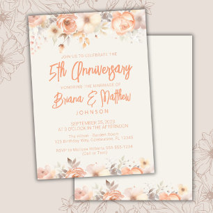 Invitation Pêcher fleurs d'ivoire beige 5e anniversaire Maria