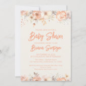 Invitation Pêcher Fleurs d'ivoire beige Baby shower floral (Devant)