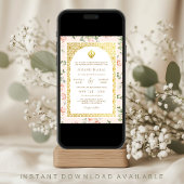 Invitation Pêcher Floral Anand Karaj Punjabi Sikh Mariage