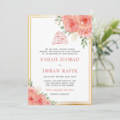 Invitation Pêcher Floral Gold Frame Mariage musulman islamiqu (Debout devant)