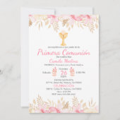 Invitation Pêcher Floral Première Communion Élégant Chalice (Devant)