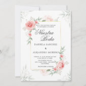 Invitation Pêcher Floral Verdure Nuestra Boda Mariage espagno (Devant)