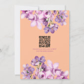 Invitation Pêcher Fuzz et Flore Lilac avec Mariage de code QR (Dos)