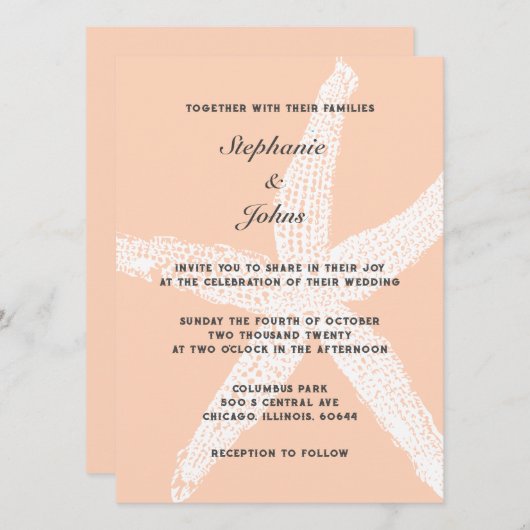Invitation Pêcher Fuzz Grand Starfish Plage tropicale Mariage (Devant / Derrière)