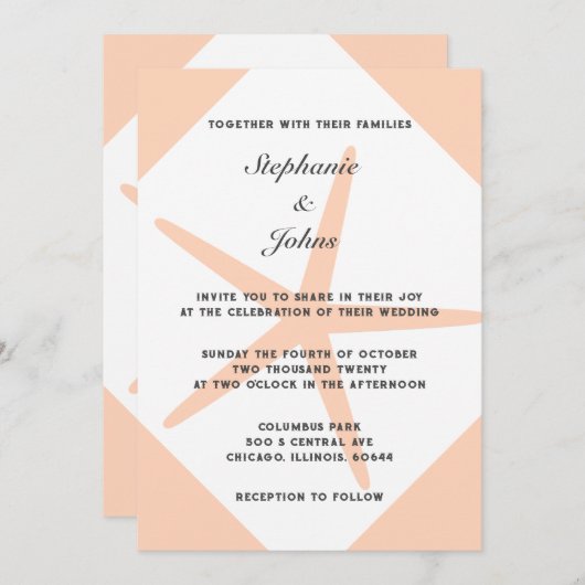 Invitation Pêcher Fuzz Starfish Elégante Plage tropicale Mari (Devant / Derrière)