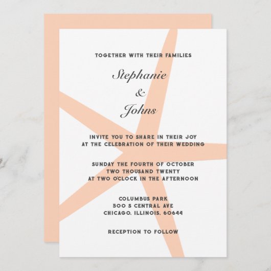 Invitation Pêcher Fuzz Starfish Plage tropicale Mariage éléga (Devant / Derrière)