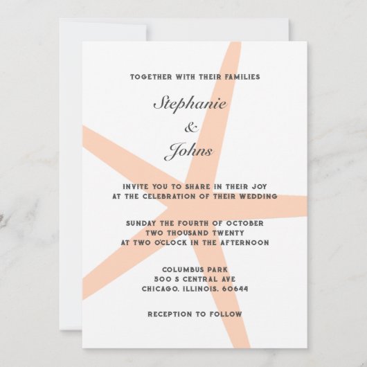 Invitation Pêcher Fuzz Starfish Plage tropicale Mariage éléga (Devant)