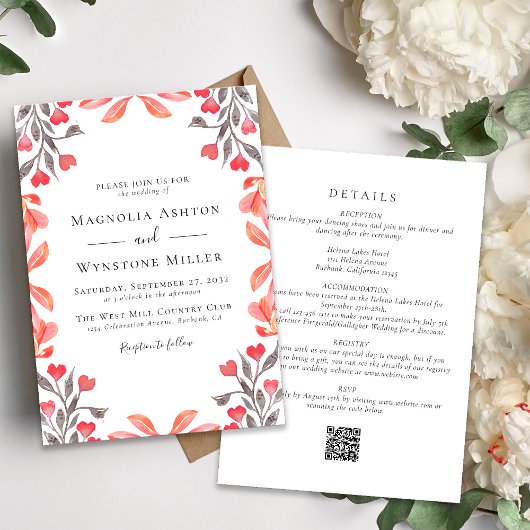 Invitation Pêcher les fleurs en un seul Mariage