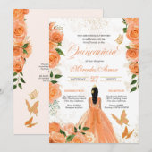 Invitation Pêcher les papillons Rose Mariposa Quinceanera (Devant / Derrière)