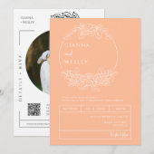 Invitation Pêcher ligne Botanique Art Boho QR Code Photo (Devant / Derrière)