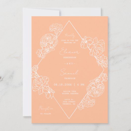 Invitation Pêcher ligne Botanique Art Boho QR Code Photo (Devant)