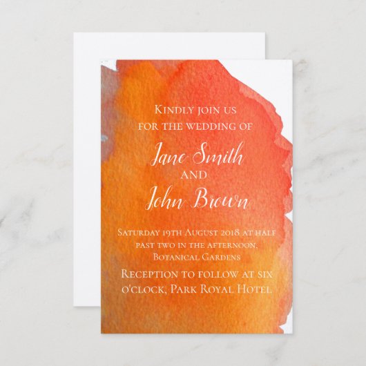 Invitation Pêcher orange aquarelle art moderne mariage boho (Devant / Derrière)