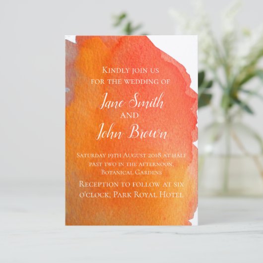 Invitation Pêcher orange aquarelle art moderne mariage boho (Debout devant)
