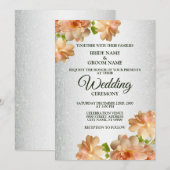 Invitation Pêcher Rose Floral Argent Parties scintillant Mari (Devant / Derrière)