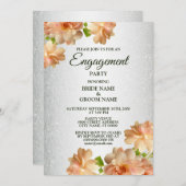 Invitation Pêcher Rose Floral Silver Parties scintillant Part (Devant / Derrière)