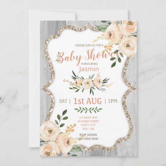 Invitation Pêcher Vintage Aquarelle Fleurs Rustiques Fille (Devant)