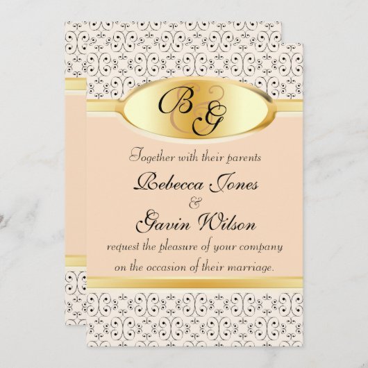 Invitation Pêches et collection crème de mariage (Devant / Derrière)