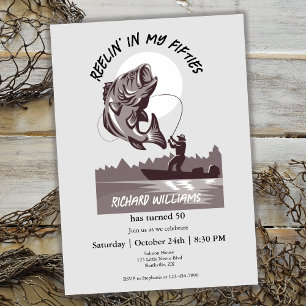 Invitation Pêcheur au bord du lac de pêche vintage 50e annive