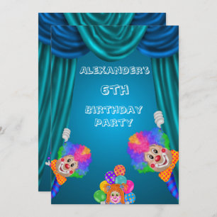 Invitation Peeking Clowns Boy 6e anniversaire Double face