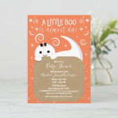 Invitation Peeking Girl Ghost Orange Halloween Baby shower (Debout devant)