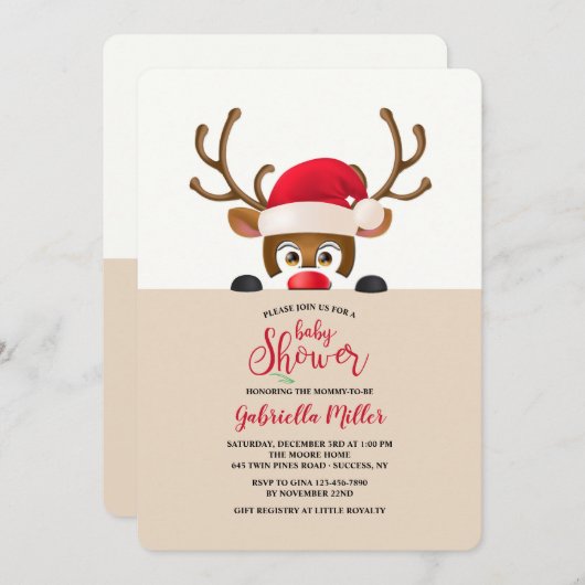 Invitation Peeking Reindeer (Devant / Derrière)