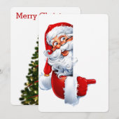Invitation Peeking Santa – Festive Christmas Clipart for Card (Devant / Derrière)