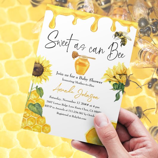 Invitation Peigne de miel jaune doux Baby shower d'abeille de