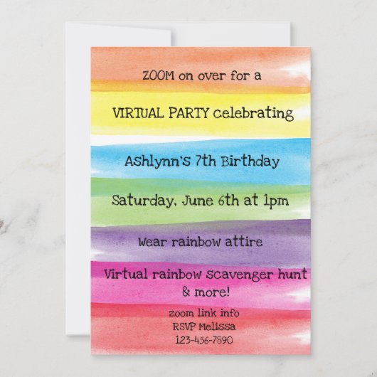 Invitation Peindre Rainbow Anniversaire virtuel (Devant)