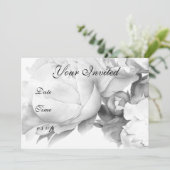 Invitation Peine blanche noire élégante aquarelle florale art (Debout devant)