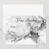 Invitation Peine blanche noire élégante aquarelle florale art (Devant / Derrière)