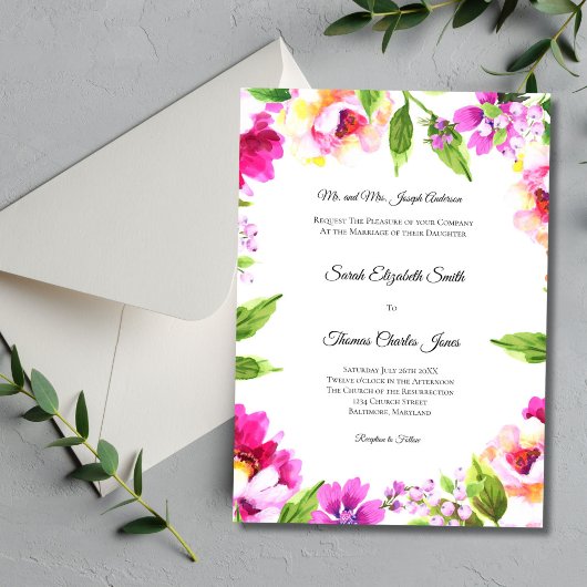 Invitation Peine blanche rose Vert Floral Mariage élégant